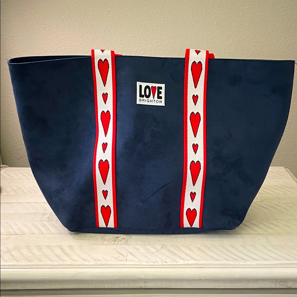 Brighton Love Navy Tote with Red Heart Straps